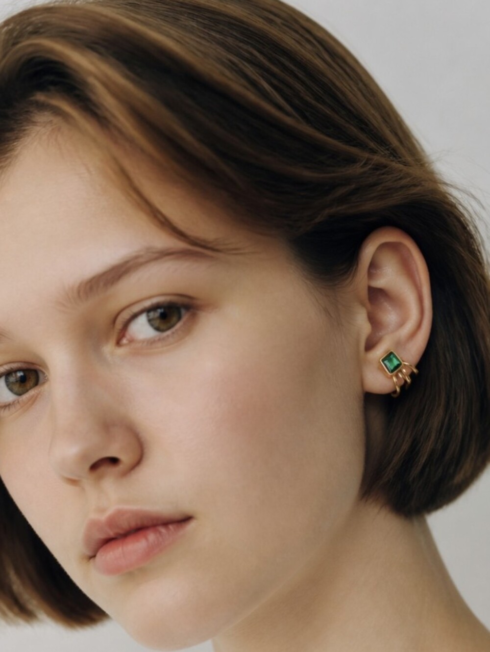 New! Gold Emerald Baguette Triple Hoop Earrings Gold Plated • NWOT 2015A